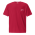 Red manual transmission t-shirt with a pocket detail, made of 100% ring-spun cotton for a relaxed look.