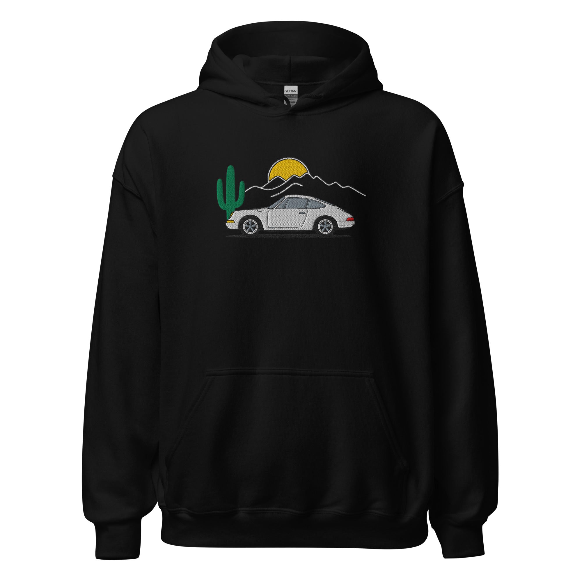Hoodie with a white Porsche 911 and a cactus