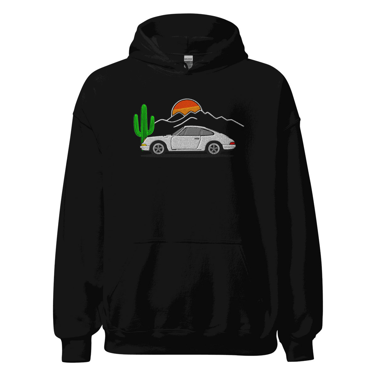 Unisex embroidered sports car hoodie with minimalist line-art design and soft fleece interior