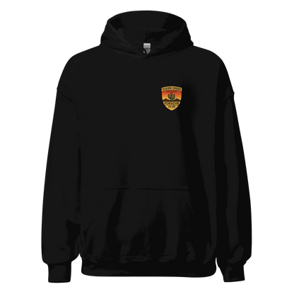 Black Queen Creek PCAR Club unisex hoodie with front pouch pocket and logo patch on chest