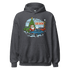 Dark navy Car Show Christmas Hoodie with festive Santa and vintage cars design, cozy cotton-poly blend sweatshirt.
