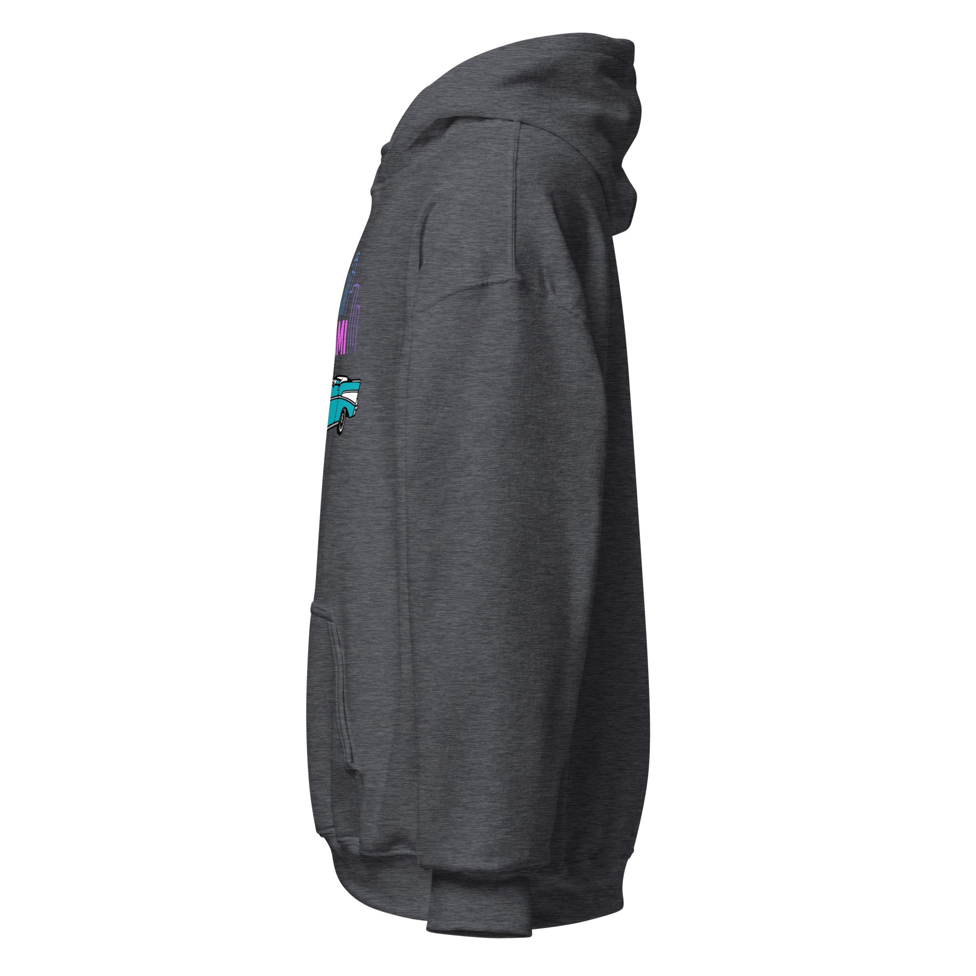 Unisex cotton hoodie in gray, featuring side view showing soft fabric and stylish design, perfect for men and women.