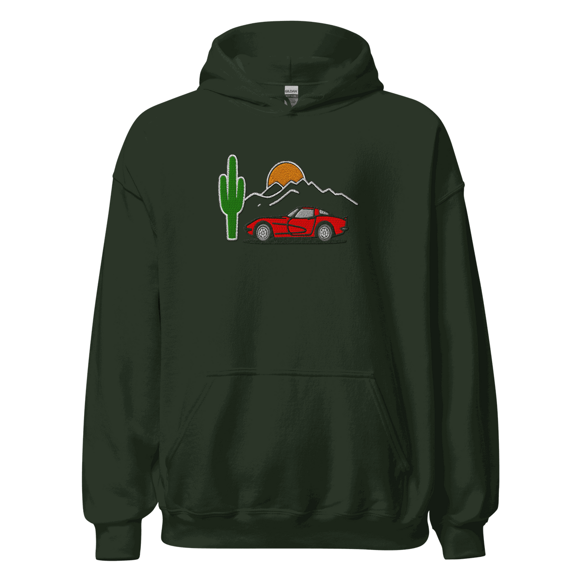 Unisex esports racing hoodie with embroidered high-octane car design and plush fleece blend