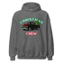 Grey Christmas Crew hoodie with vintage truck carrying Christmas tree and wreath design, cozy festive family sweatshirt