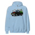 Light blue Christmas Classics Truck Hoodie with vintage truck and tree design, cozy and soft fabric for cooler evenings