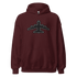 Jumbo Jet pilot hoodie maroon with airplane graphic, soft cotton-poly blend, front pouch pocket, double-lined hood, and rib-knit cuffs.