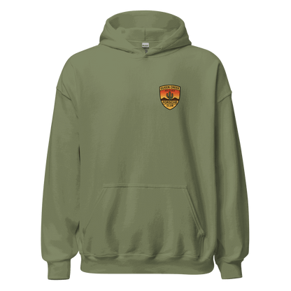 Queen Creek PCAR Club unisex green hoodie with front pocket and logo patch