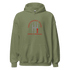 Olive green Endangered Species Hoodie with manual car gear shift design and "Save a Manual" text, cozy soft fabric hoodie for cool weather
