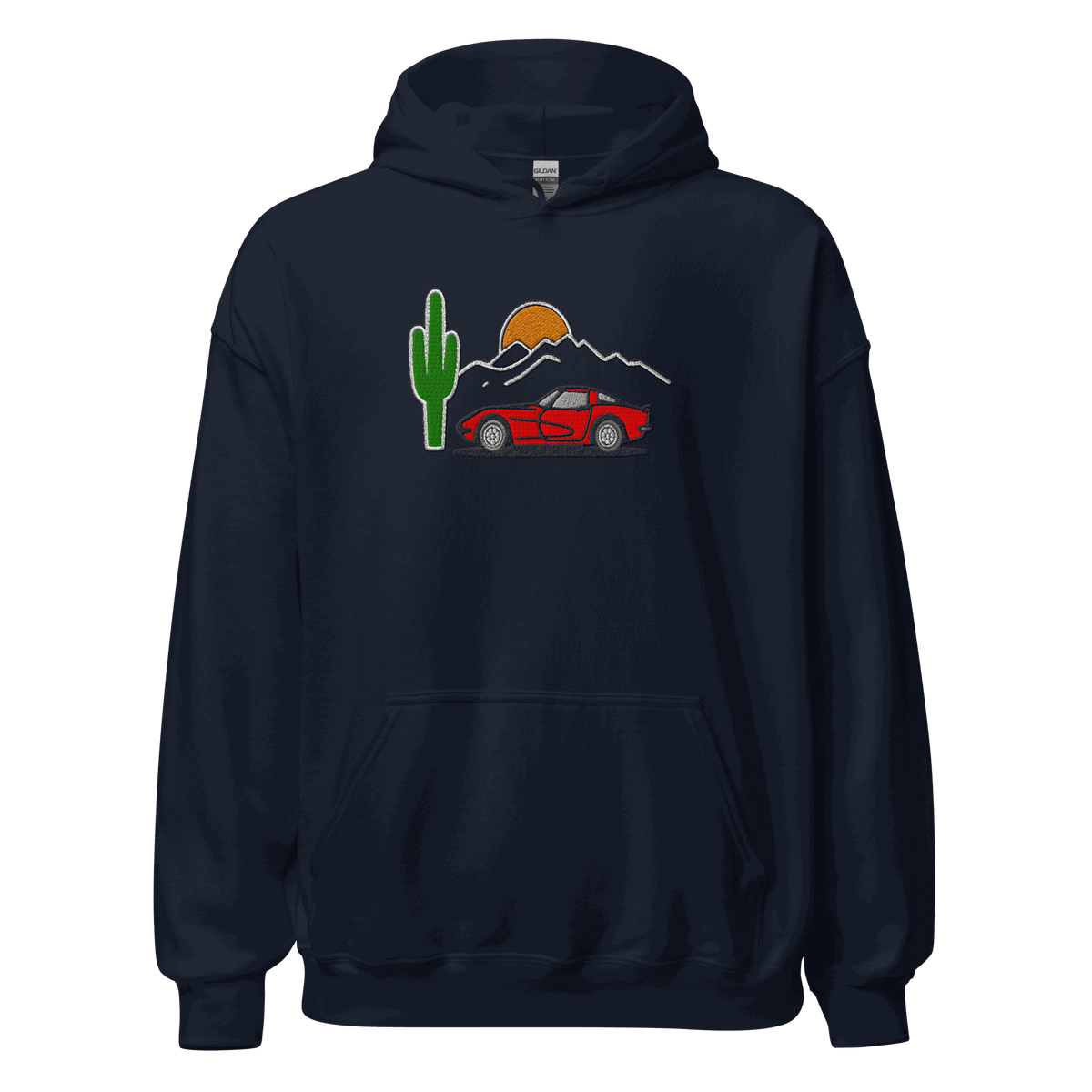 Unisex esports racing hoodie with embroidered high-octane car design and plush fleece blend