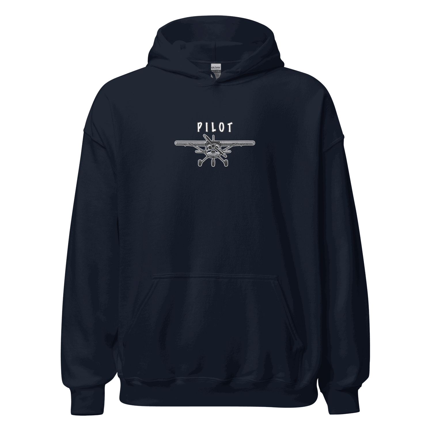 Navy Aviation Pilot Unisex Hoodie with airplane graphic and text &quot;PILOT&quot; on chest