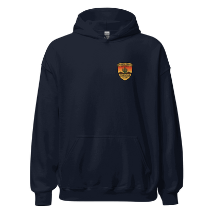 Queen Creek PCAR Club unisex navy hoodie with front pouch pocket and logo emblem