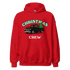 Red matching Christmas family hoodie set with festive "Christmas Crew" truck and tree design, cozy holiday sweatshirt for winter celebrations