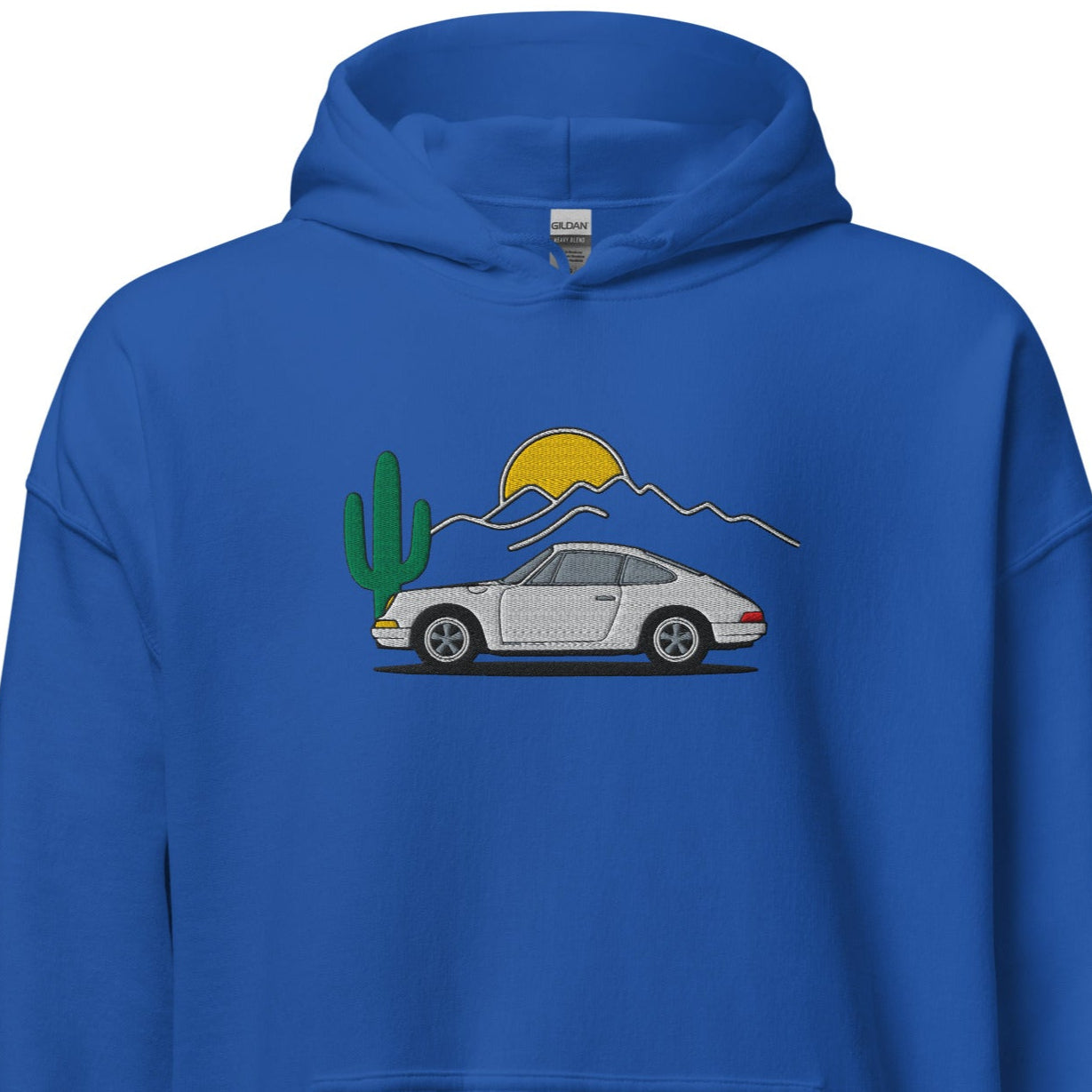 Hoodie with a white Porsche 911 and a cactus