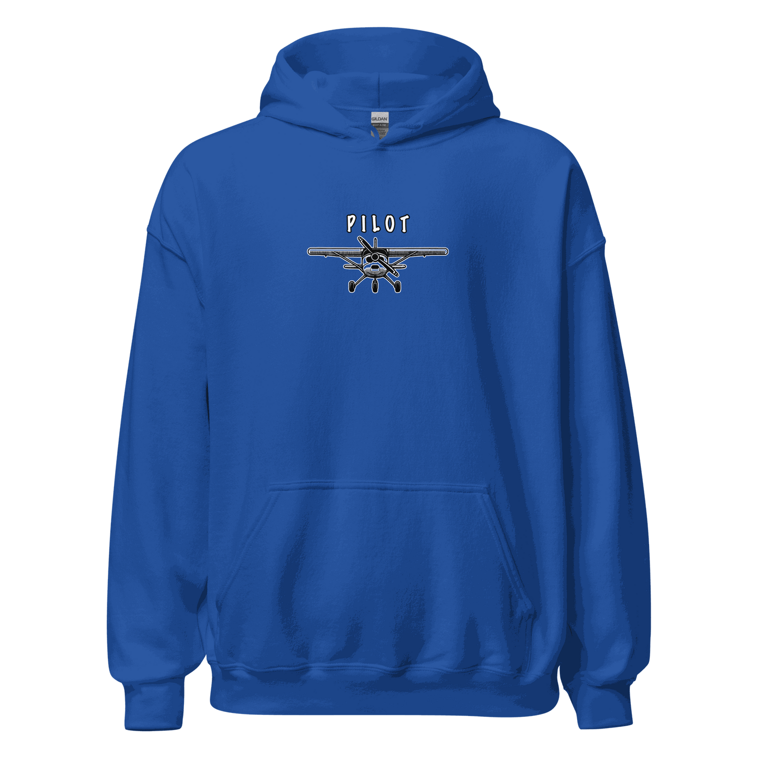 Blue Aviation Pilot Unisex Hoodie with airplane graphic and pilot text, cozy aviation apparel