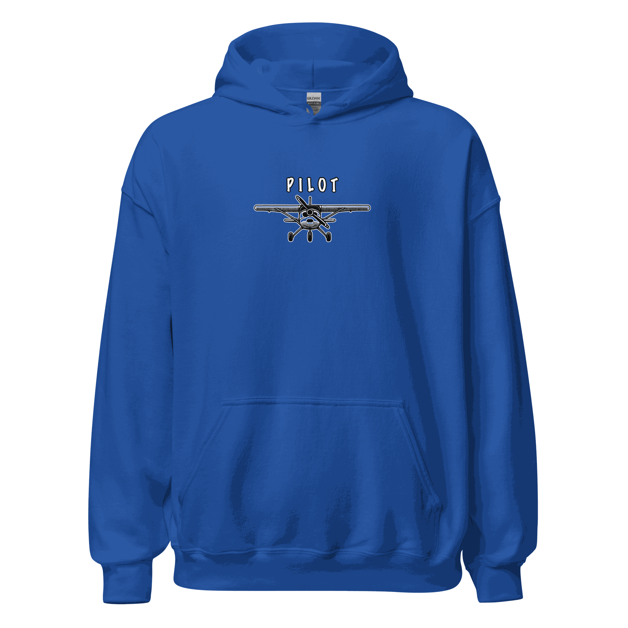 Blue Aviation Pilot Unisex Hoodie with airplane graphic and pilot text, cozy aviation apparel