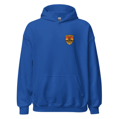 Queen Creek PCAR Club unisex hoodie in blue with front pouch pocket and club logo on chest