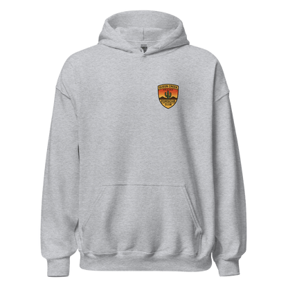 Queen Creek PCAR Club unisex gray hoodie with front pouch pocket and club logo on chest