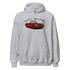 Christmas Sports Car Hoodie with red sports car graphic and Merry Christmas text on grey cozy pullover sweatshirt