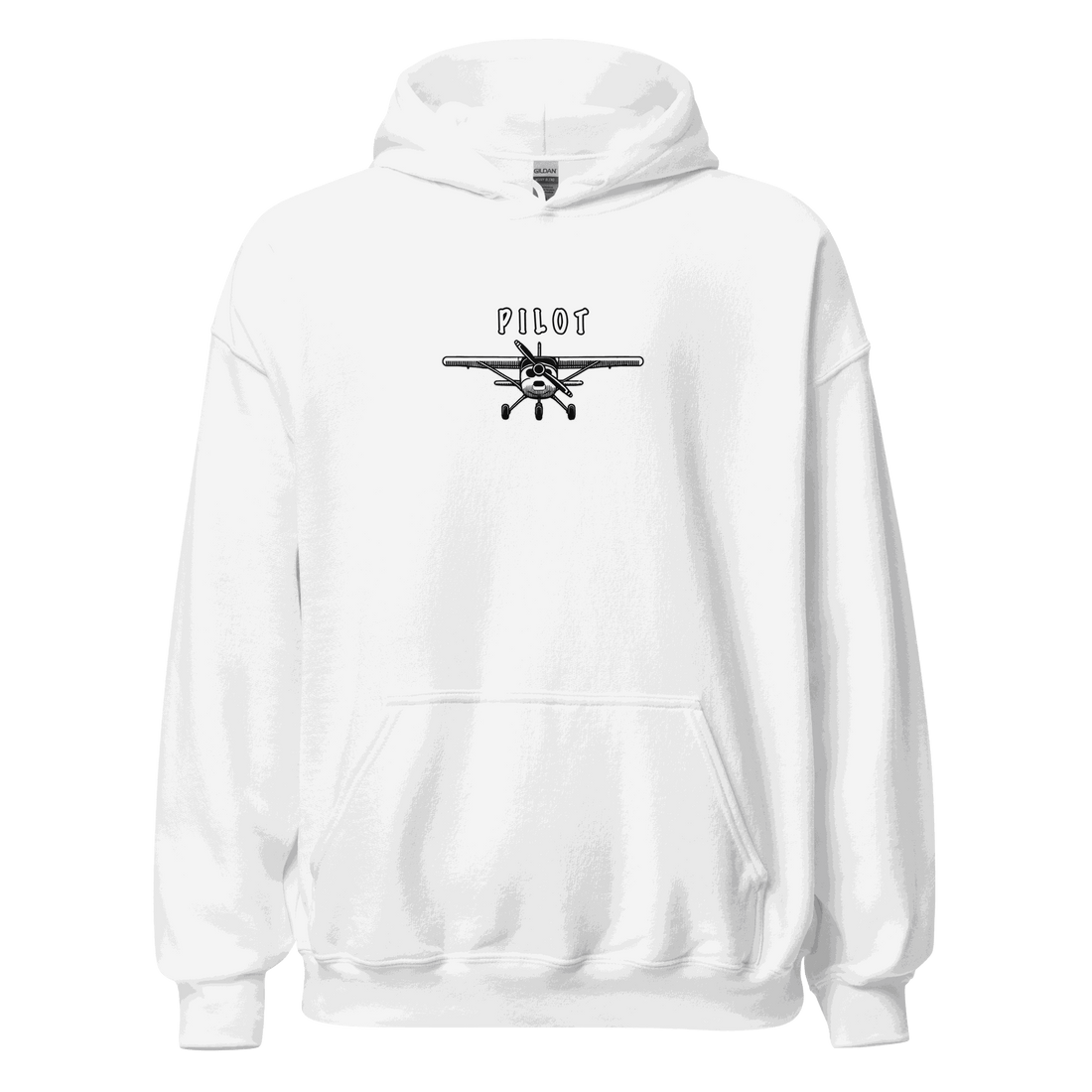 White Aviation Pilot Unisex Hoodie with small airplane graphic and pilot text on front