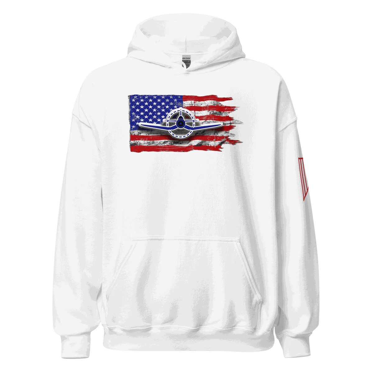 F4U Flag Unisex Hoodie with double-lined hood and front pouch pocket