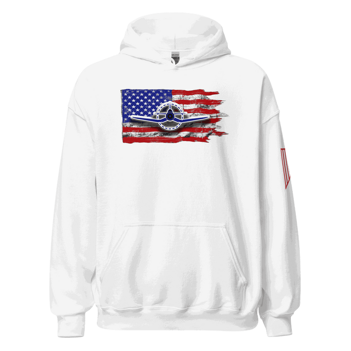 F4U Flag Unisex Hoodie with double-lined hood and front pouch pocket