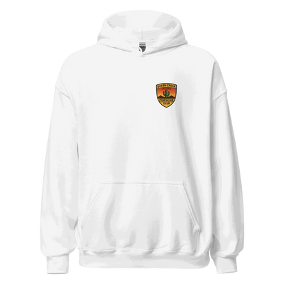 White Queen Creek PCAR Club unisex hoodie with front pouch pocket and club logo on chest