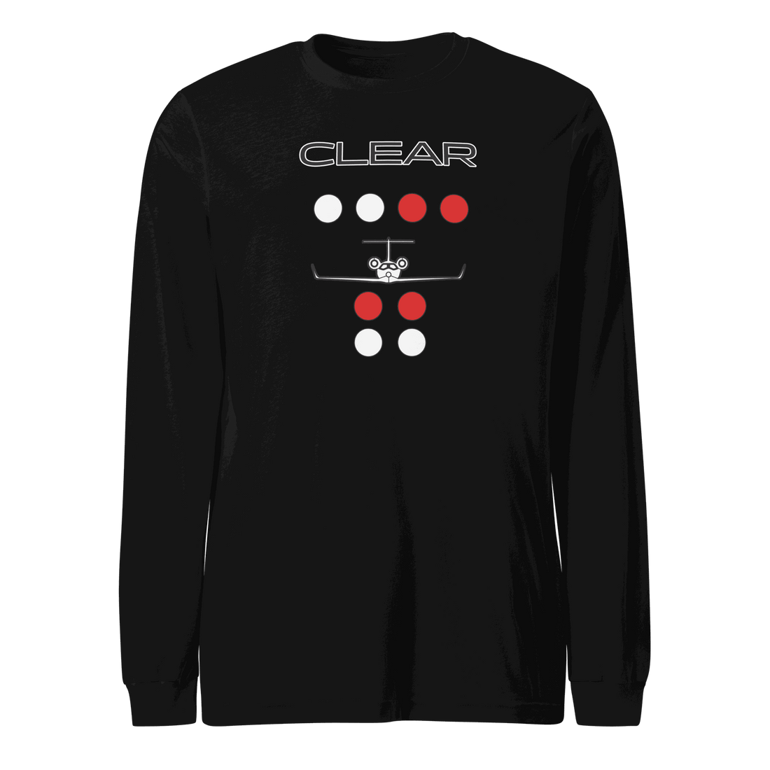 Black Clear to Land private jet unisex long sleeve flying T-shirt with runway graphic