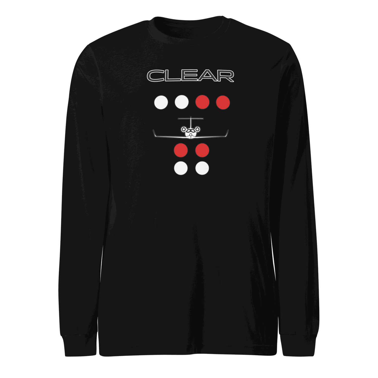 Black Clear to Land private jet unisex long sleeve flying T-shirt with runway graphic