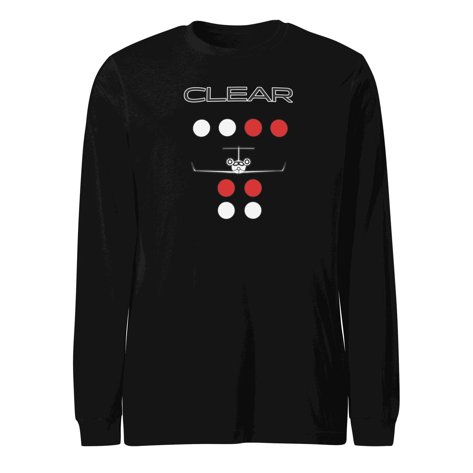 Black Clear to Land private jet unisex long sleeve flying T-shirt with runway graphic