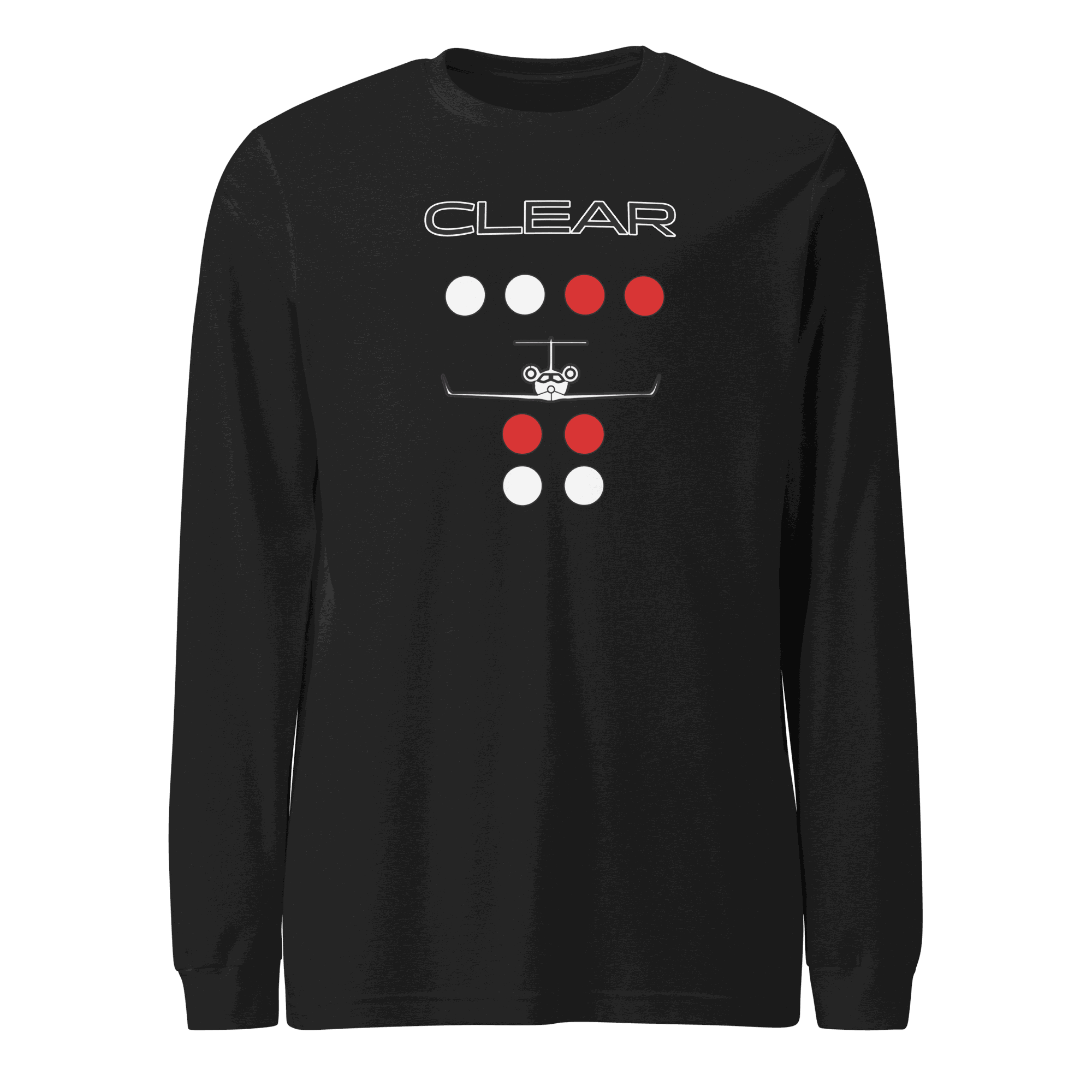 Black clear to land private jet flying T-shirt long sleeve tee with graphic design