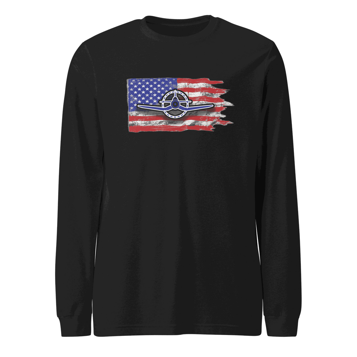 Unisex Airplane Tee F4U Corsair long sleeve shirt in cotton blend with crew neck and ribbed cuffs