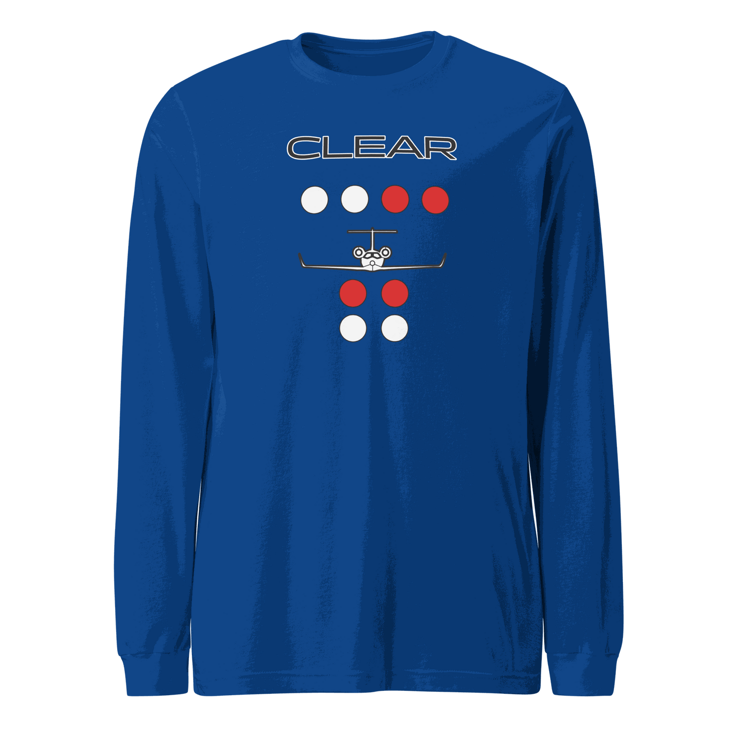 Blue Clear to Land private jet unisex long sleeve flying T-shirt with aviation graphic design