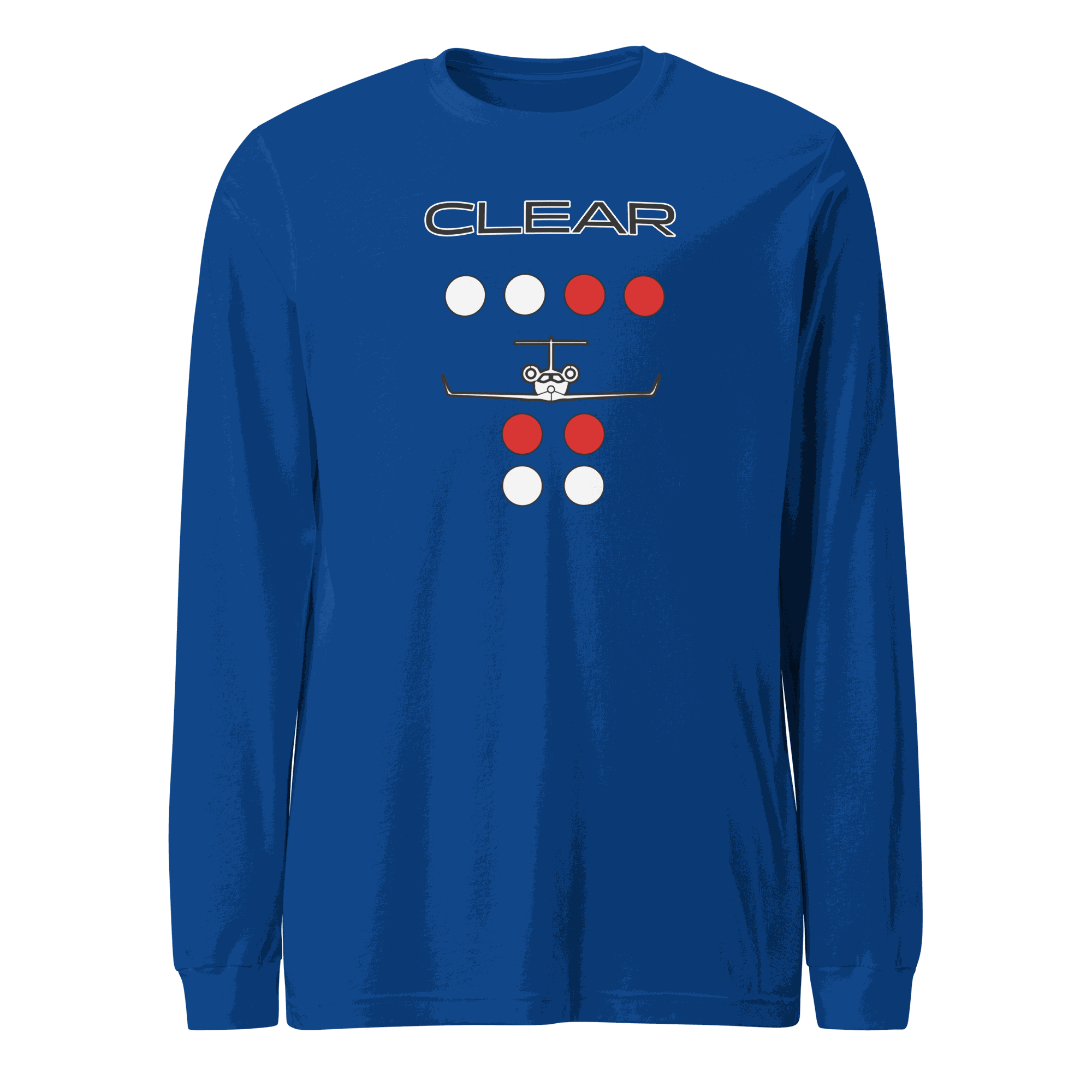 Blue Clear to Land private jet unisex long sleeve flying T-shirt with aviation graphic design