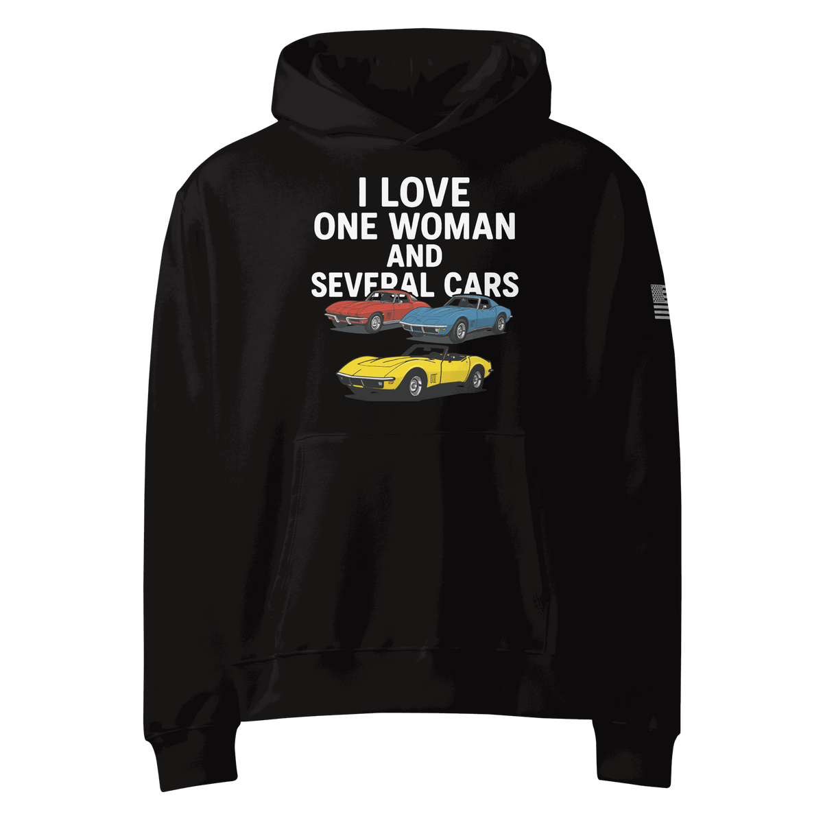 Oversized heavyweight hoodie worn by woman with several cars in background