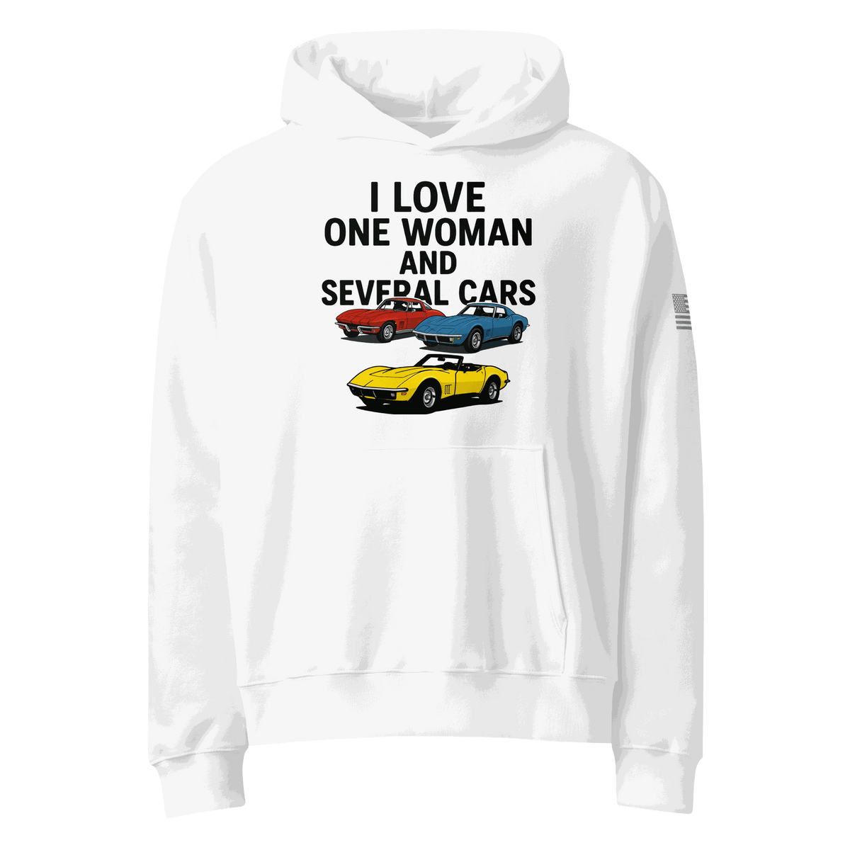 Oversized heavyweight hoodie with soft fleece interior and roomy fit worn by woman near several cars