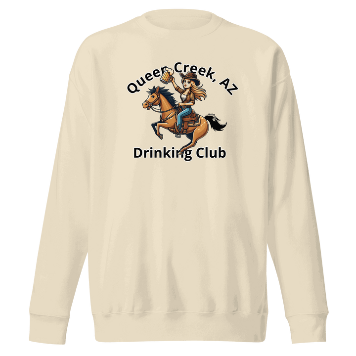 Queen Creek Drinking Club sweatshirt with playful design for cozy casual wear