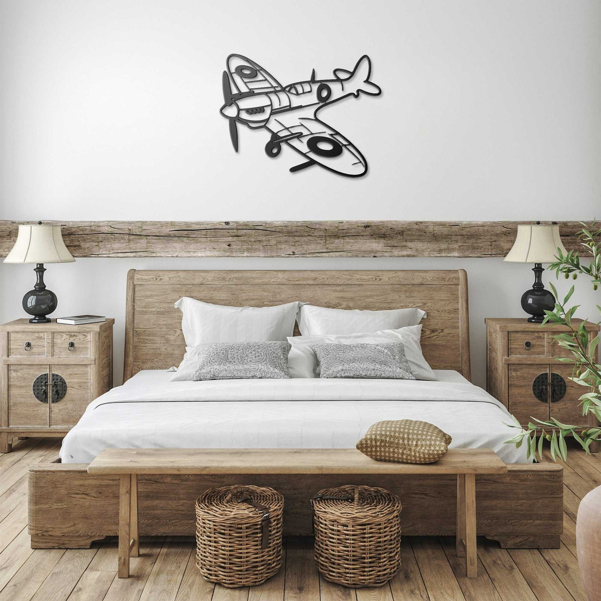 Spitfire WWII Fighter metal wall art for garage aviation decor in multiple colors and sizes