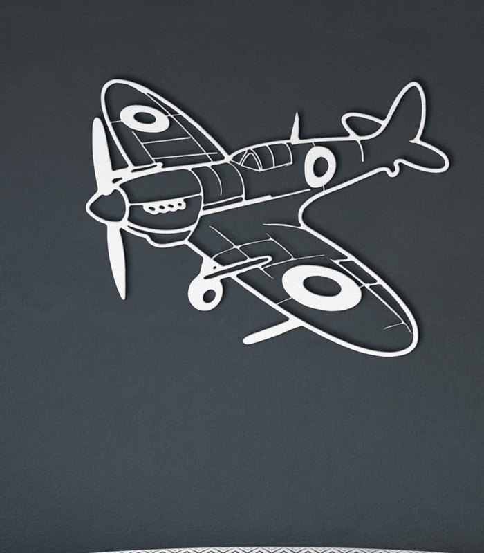 Spitfire WWII Fighter metal wall art in black for garage aviation decor